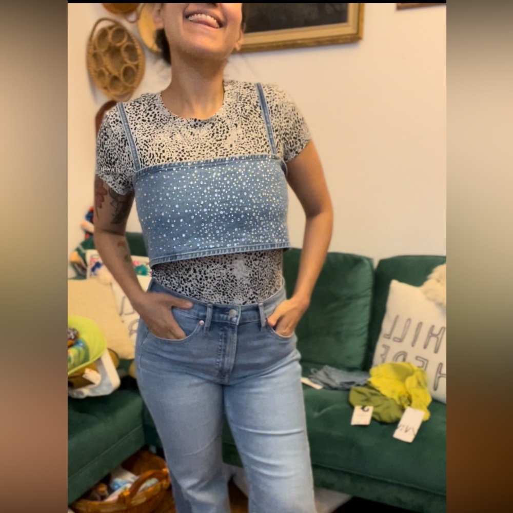 ZARA Rhinestone denim top 💙 - Picture 9 of 10